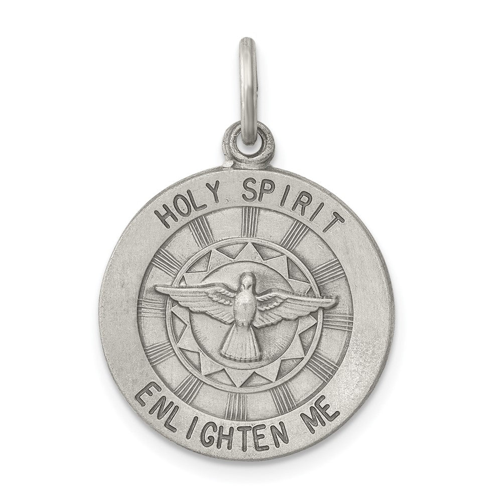 925 Sterling Silver Antiqued Holy Spirit Medal Engravable Charm Pendant Jewelry Gifts (Length 0.78" Width 0.74")