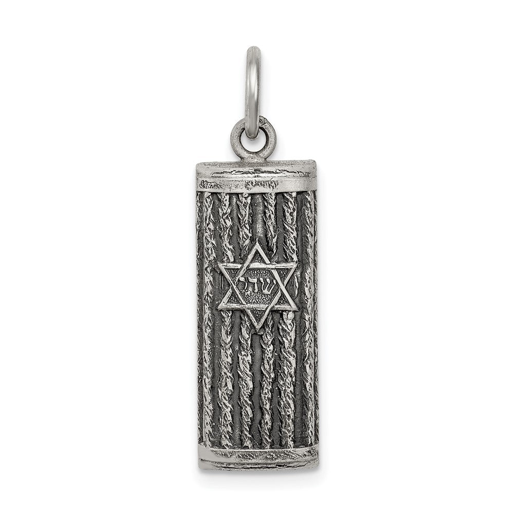 925 Sterling Silver Antiqued MezuzahEngravable Charm Pendant Jewelry Gifts (Length 1.05" Width 0.35")