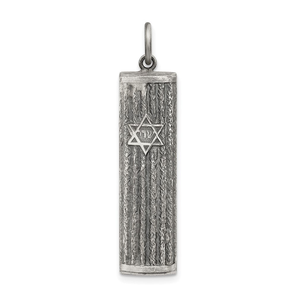 925 Sterling Silver Antiqued MezuzahEngravable Charm Pendant Jewelry Gifts (Length 1.4" Width 0.35")
