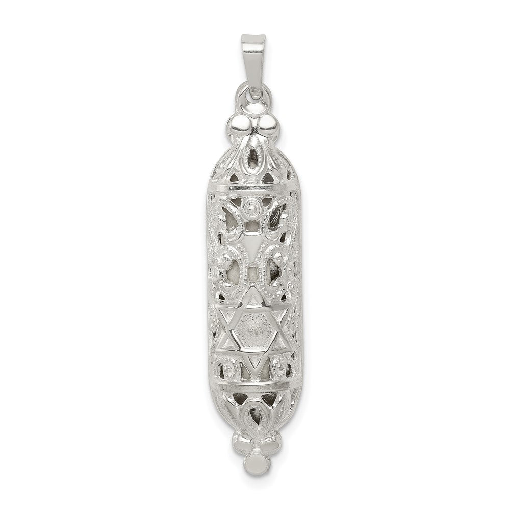 925 Sterling Silver Fancy MezuzahEngravable Charm Pendant Jewelry Gifts (Length 1.44" Width 0.39")