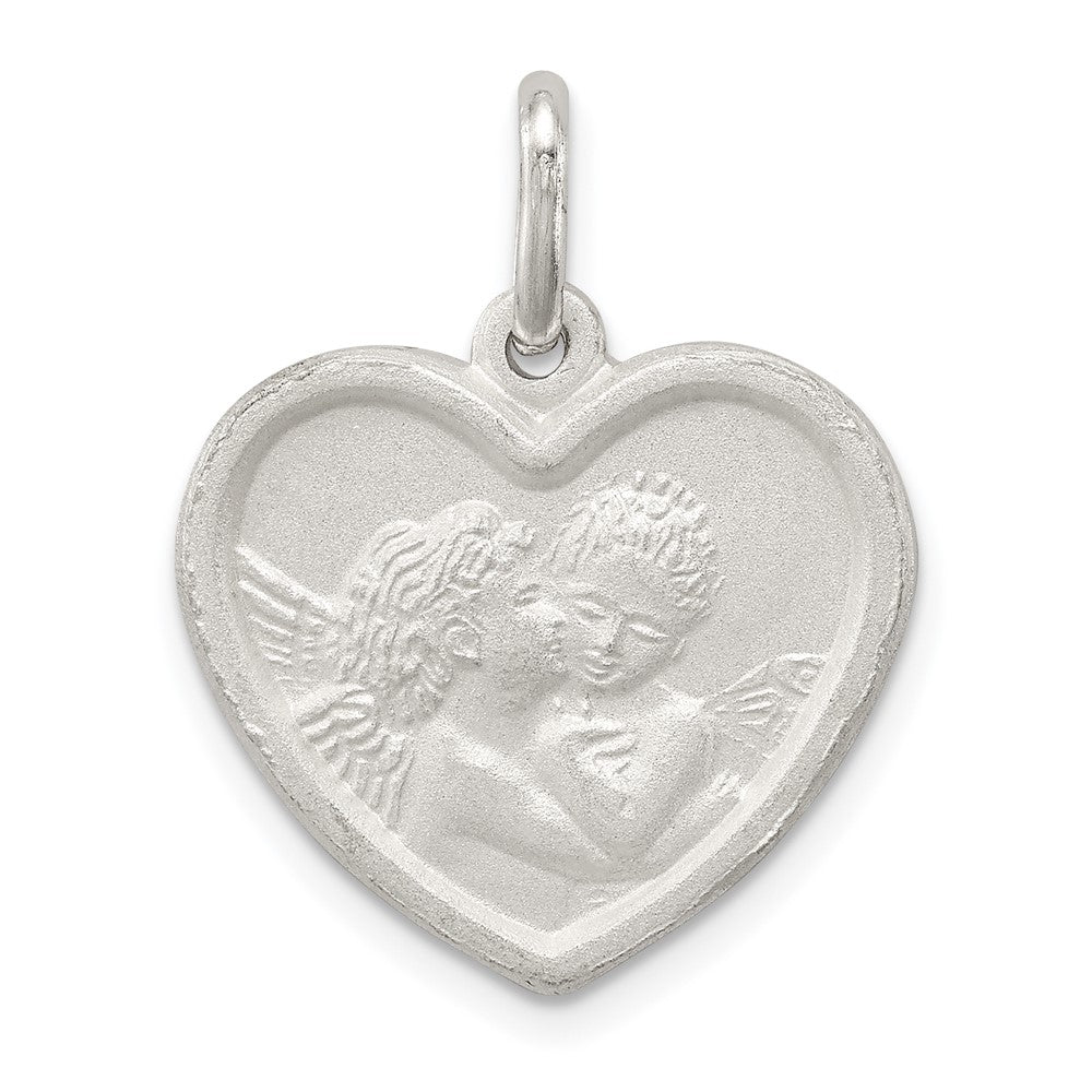 925 Sterling Silver Satin Angel HeartEngravable Charm Pendant Jewelry Gifts (Length 0.86" Width 0.78")