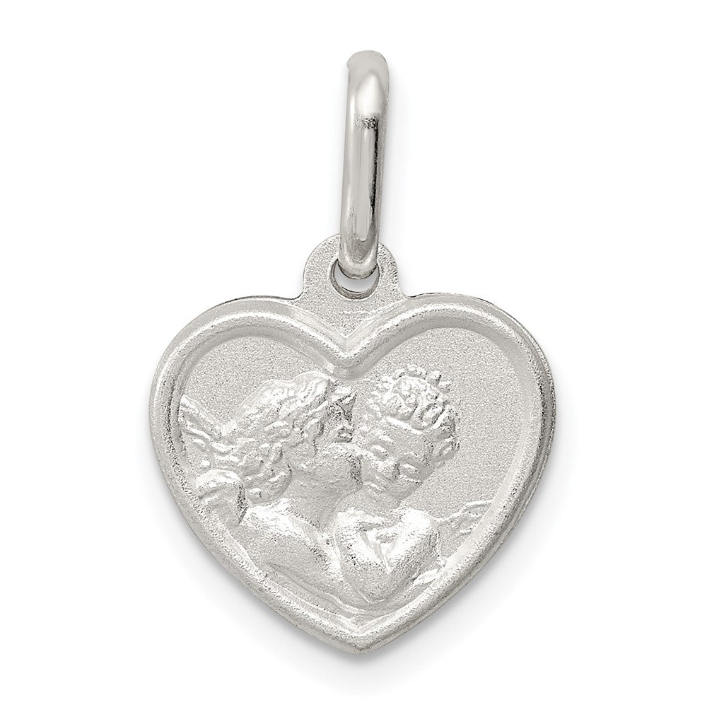 925 Sterling Silver Satin Angel HeartEngravable Charm Pendant Jewelry Gifts (Length 0.78" Width 0.59")
