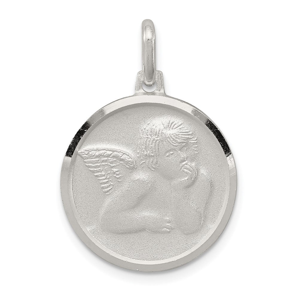 925 Sterling Silver Satin AngelEngravable Charm Pendant Jewelry Gifts (Length 1.01" Width 0.78")