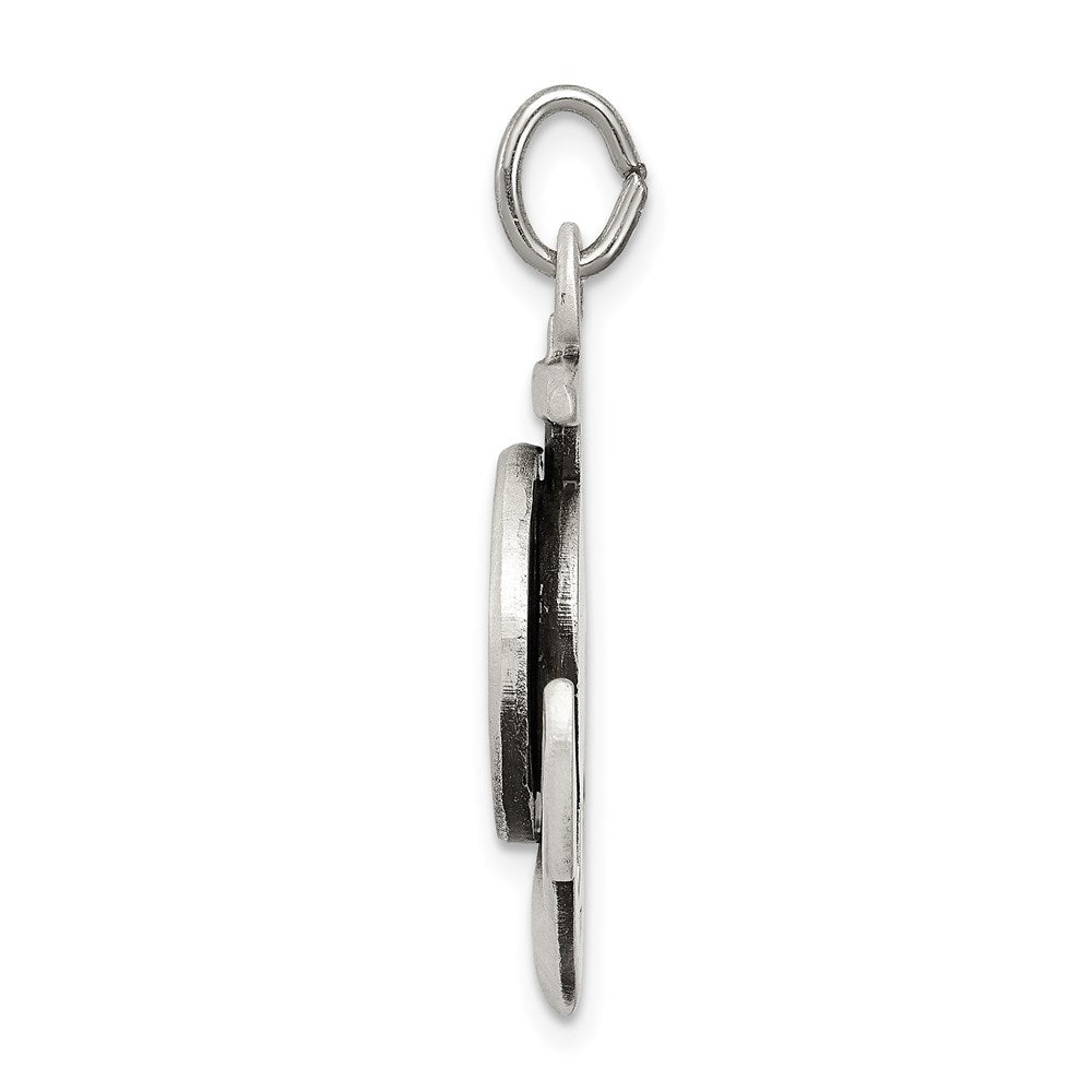 925 Sterling Silver Antiqued Satin St Christopher Anchor Medal Engravable Charm Pendant Jewelry Gifts (Length 1.29" Width 0.78")
