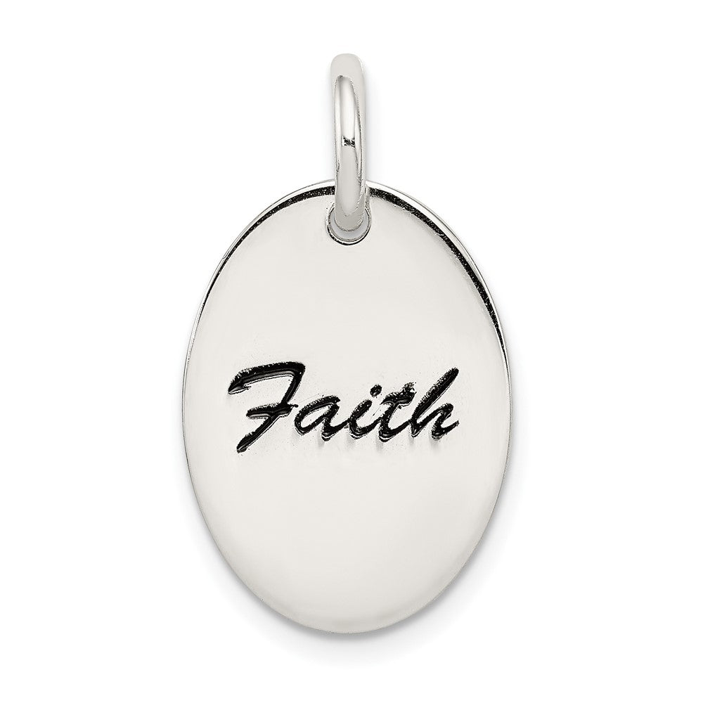 925 Sterling Silver Polished Enamel FaithEngravable Charm Pendant Jewelry Gifts (Length 0.7" Width 0.51")