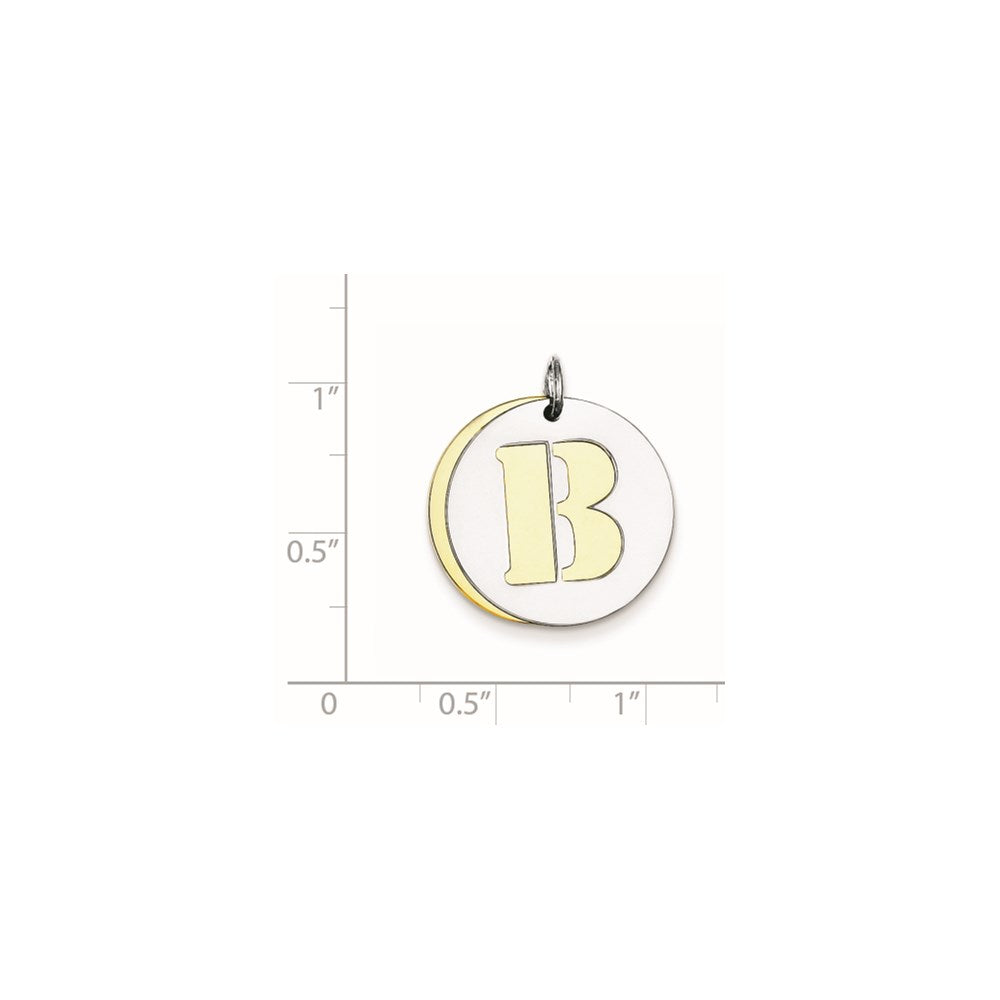 925 Sterling Silver Gold Plated Initial B Double Plate Round Engravable Charm Pendant Jewelry Gifts (Length 0.98" Width 0.78")
