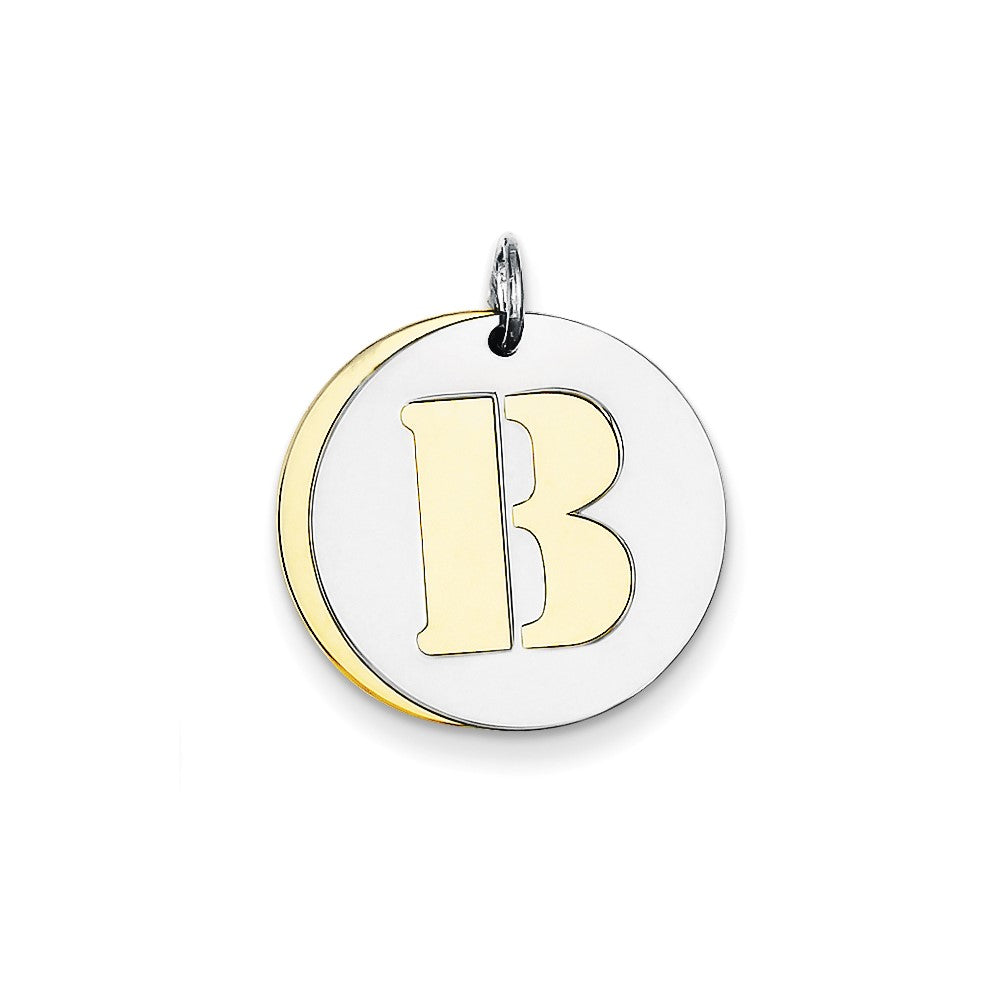 925 Sterling Silver Gold Plated Initial B Double Plate Round Engravable Charm Pendant Jewelry Gifts (Length 0.98" Width 0.78")