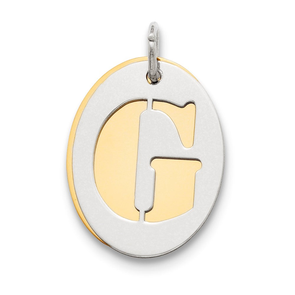 925 Sterling Silver Gold Plated Initial G Double Plate Oval Engravable Charm Pendant Jewelry Gifts (Length 0.94" Width 0.62")