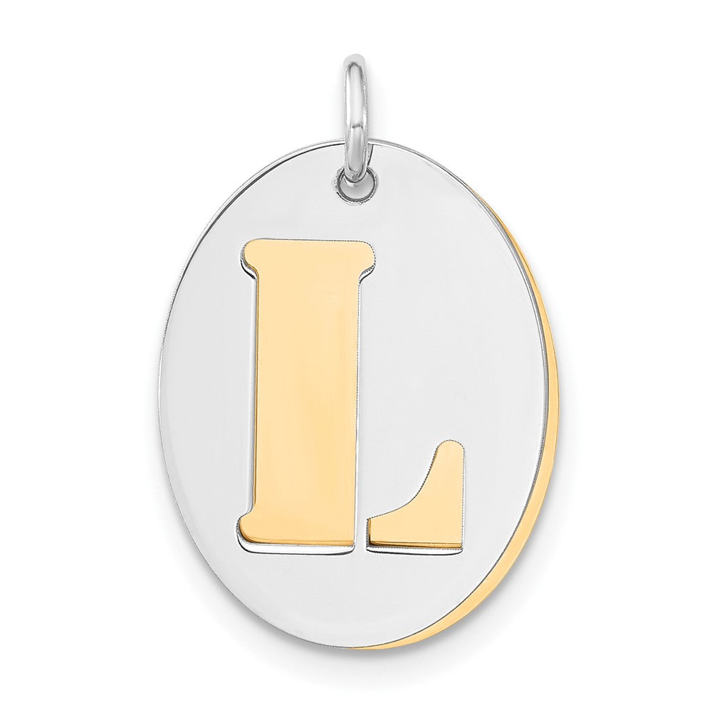 925 Sterling Silver Gold plated L Initial Double Oval Plate Engravable Charm Pendant Jewelry Gifts (Length 0.88" Width 0.57")