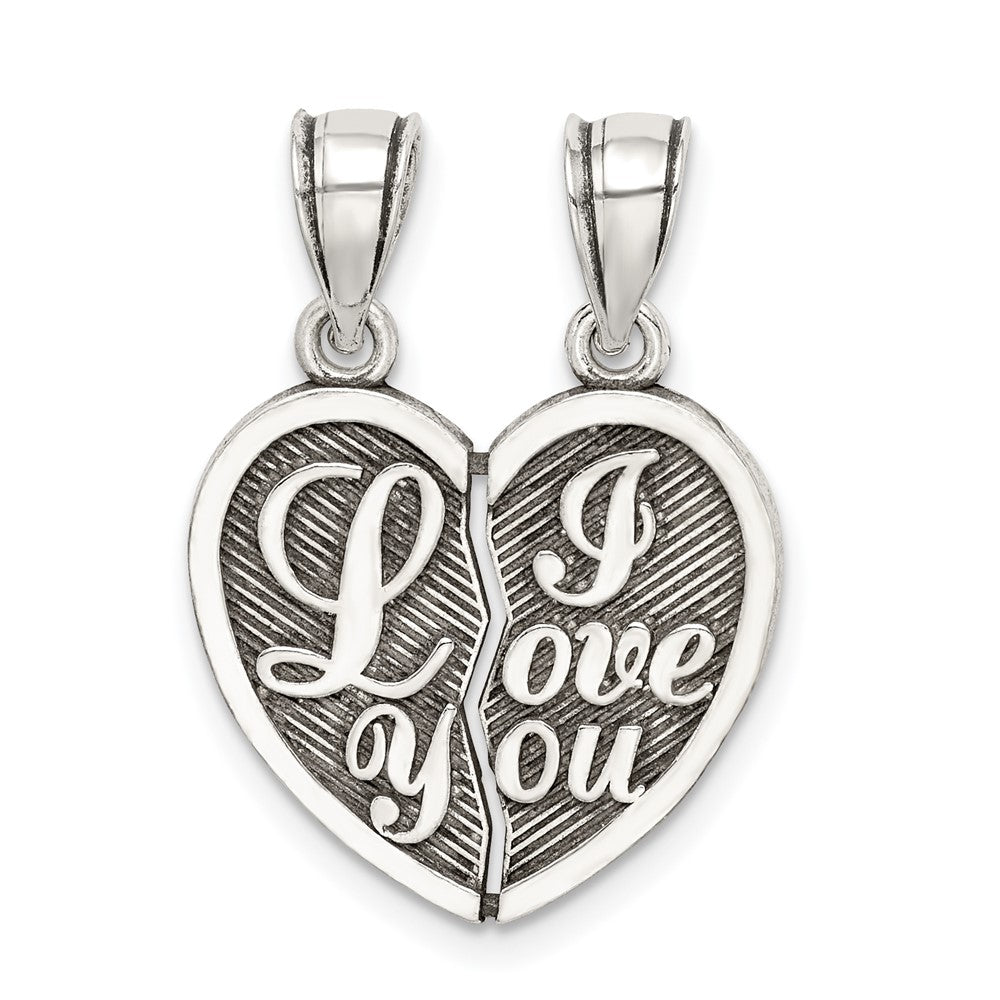 925 Sterling Silver Antiqued Mini I Love You Break Apart HeartEngravable Charm Pendant Jewelry Gifts