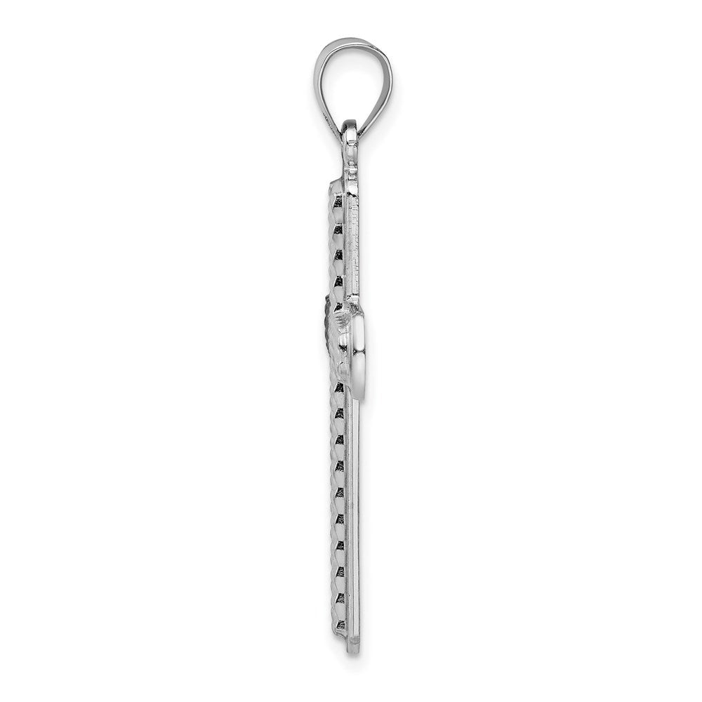 925 Sterling Silver Textured Polished Crucifix CrossEngravable Charm Pendant Jewelry Gifts (Length 1.37" Width 0.84")