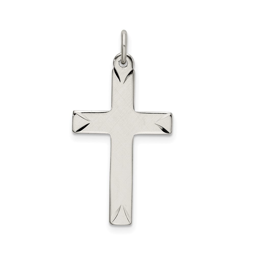 925 Sterling Silver Satin and Diamond Cut Crucifix CrossEngravable Charm Pendant Jewelry Gifts (Length 1.02" Width 0.59")