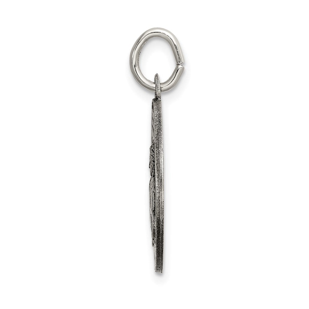 925 Sterling Silver Satin Antiqued Spanish St. Gabriel Medal Engravable Charm Pendant Jewelry Gifts (Length 1.09" Width 0.74")