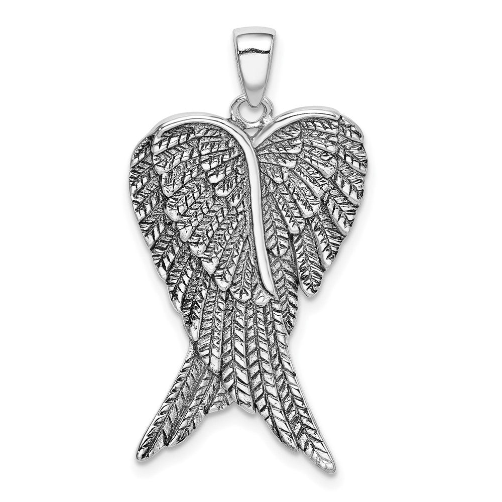 925 Sterling Silver Antiqued Angel WingEngravable Charm Pendant Jewelry Gifts (Length 1.35" Width 0.72")