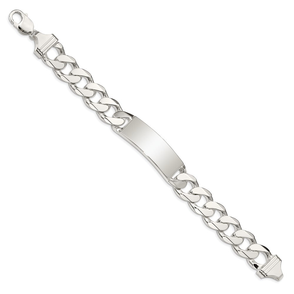 Engravable 925 Sterling Silver Curb Link ID Bracelet Length 8.5 inches Width 14 mm With Lobster Claw Clasp