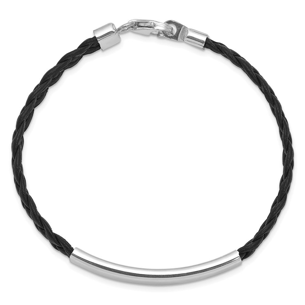 Polished Engravable 925 Sterling Silver Black Braided Leather Bracelet Length 7 inches Width 5 mm With Lobster Claw Clasp