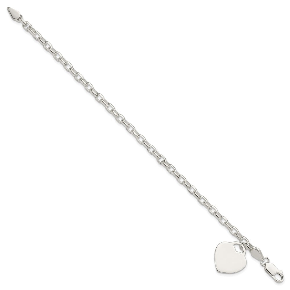 Polished Engravable 925 Sterling Silver 1.9 mm Heart Charm Bracelet Length 8.5 inches Width With Lobster Claw Clasp