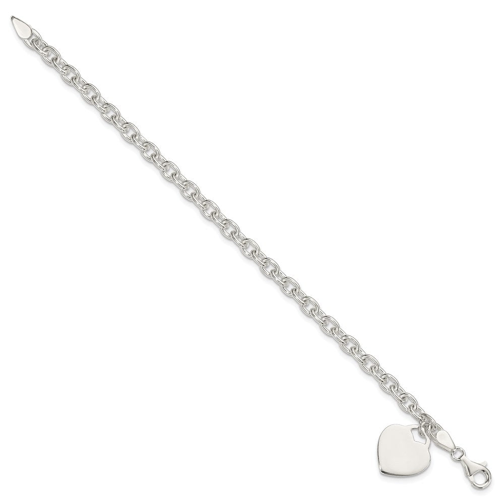 Polished Engravable 925 Sterling Silver 1.5 mm Heart Charm Bracelet Length 8.5 inches Width With Lobster Claw Clasp