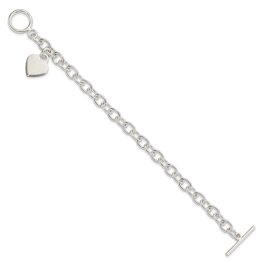 Polished Engravable 925 Sterling Silver Dangling Heart Charm Bracelet Length 7.25 inches Width 14 mm With Hidden Safety Clasp
