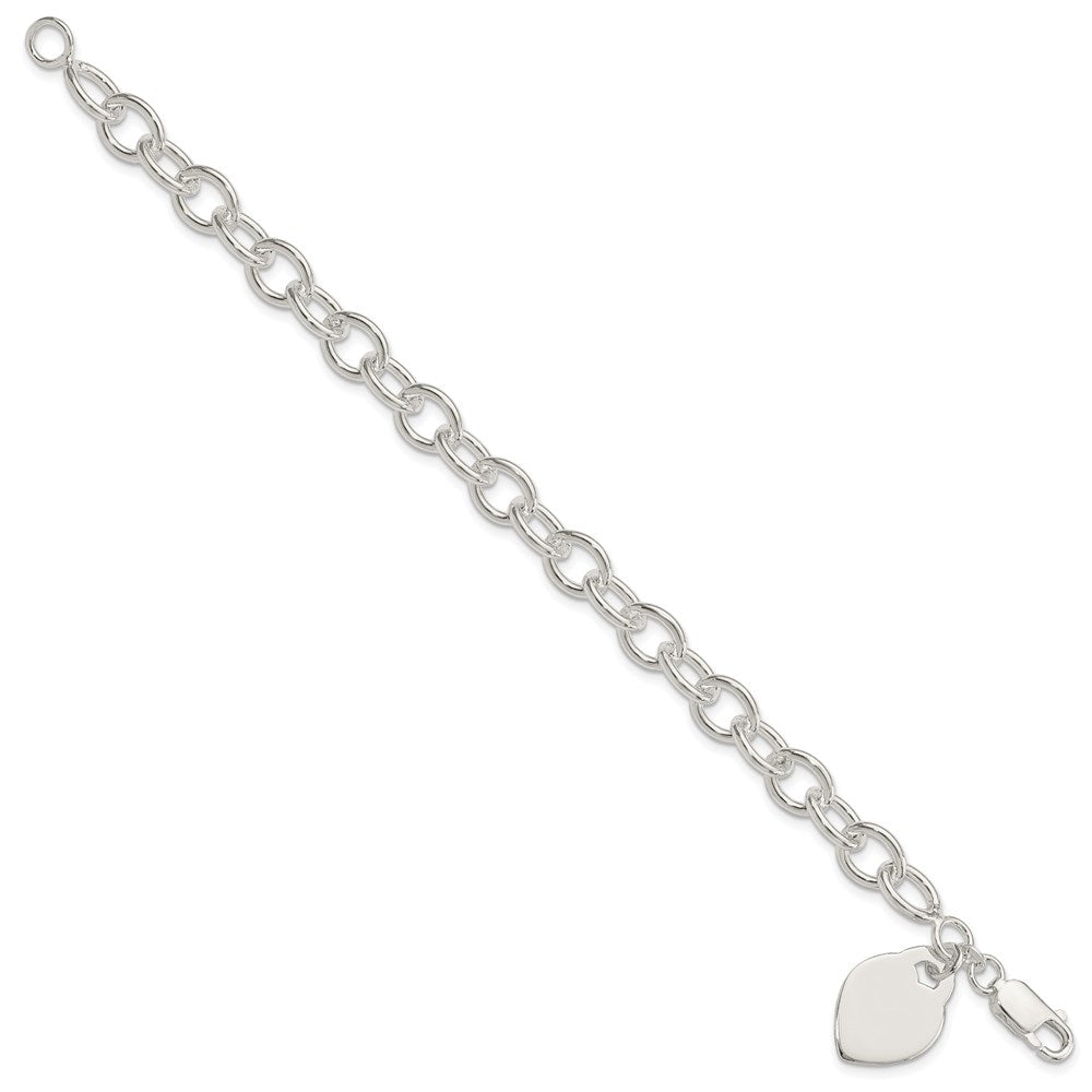 Polished Engravable 925 Sterling Silver Polished Heart Bracelet Length 7.25 inches Width 15 mm With Lobster Claw Clasp