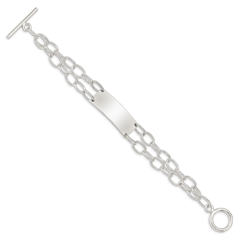 Polished Engravable 925 Sterling Silver Double Strand Oval Link ID Bracelet Length 7.25 inches Width 5 mm With Hidden Safety Clasp