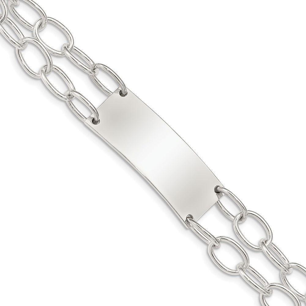 Polished Engravable 925 Sterling Silver Double Strand Oval Link ID Bracelet Length 7.25 inches Width 5 mm With Hidden Safety Clasp
