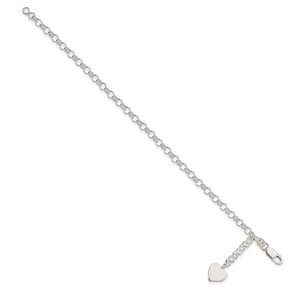Polished Engravable 925 Sterling Silver Heart Dangle Bracelet Length 7.5 inches Width 10 mm With Lobster Claw Clasp