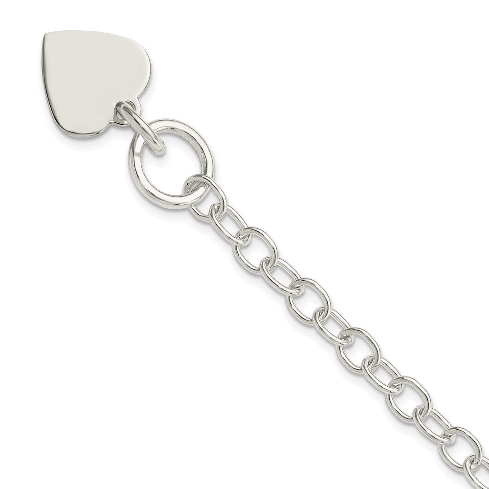 Polished Engravable 925 Sterling Silver Polished Heart Charm Bracelet Length 7.5 inches Width 15 mm With Hidden Safety Clasp