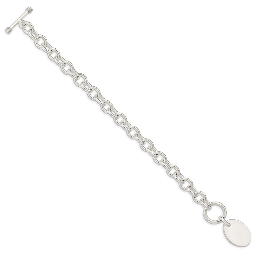 Polished Engravable 925 Sterling Silver Oval Disc on Fancy Link Bracelet Length 7.5 inches Width 17 mm With Hidden Safety Clasp