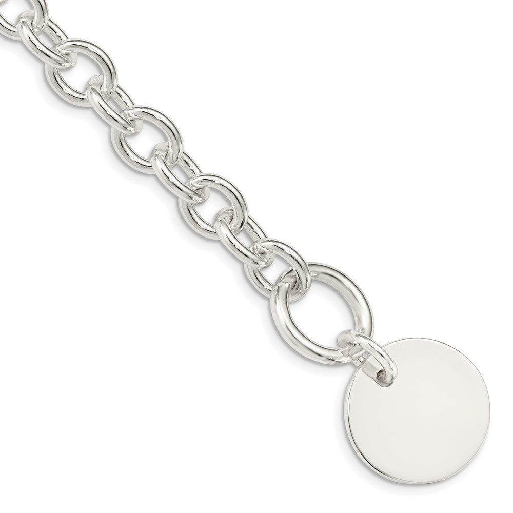 Polished Engravable 925 Sterling Silver Circular Disc on Fancy Link Bracelet Length 7.5 inches Width 20 mm With Hidden Safety Clasp