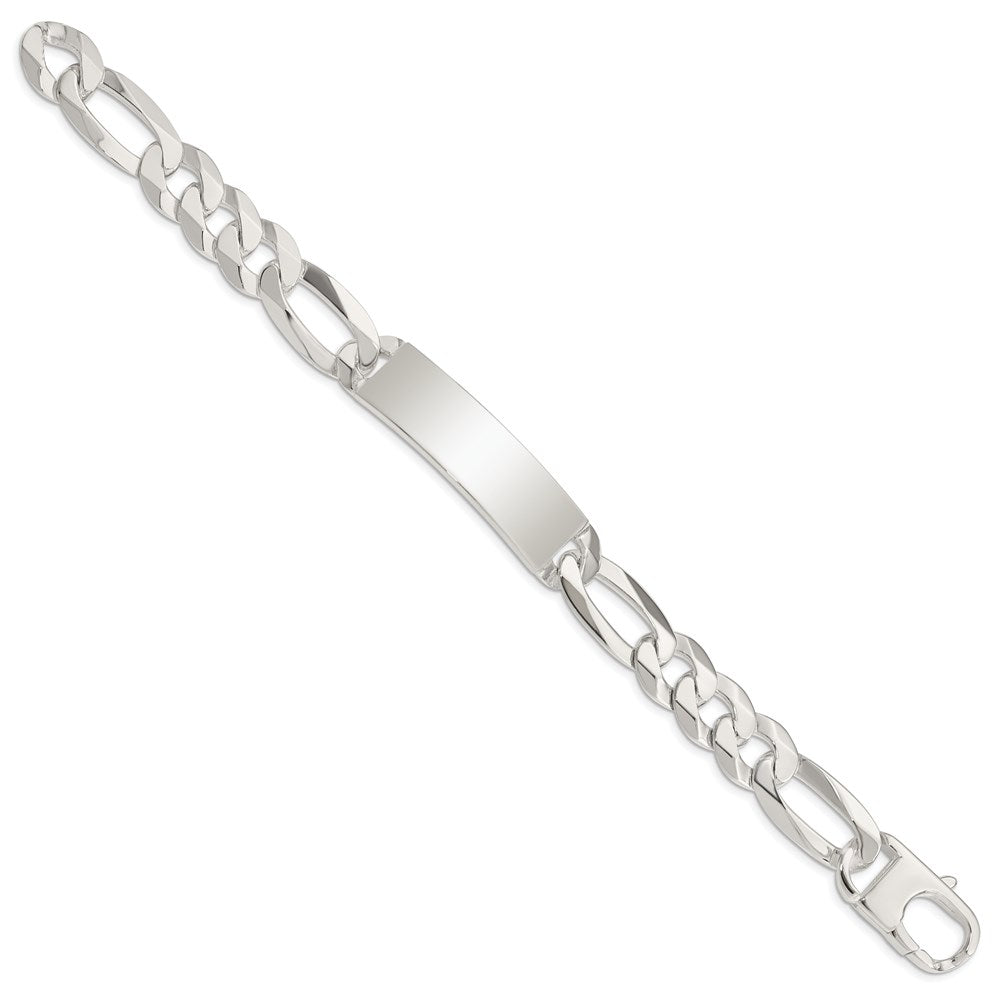Engravable 925 Sterling Silver Figaro Link ID Bracelet Length 8.5 inches Width 13 mm With Hidden Safety Clasp