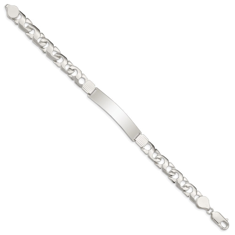 Polished Engravable 925 Sterling Silver Fancy Link ID Bracelet Length 8 inches Width 9 mm With Lobster Claw Clasp
