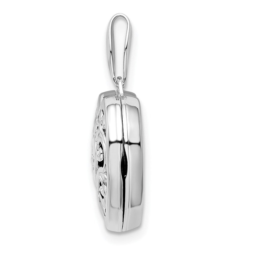 925 Sterling Silver Polished Filigree Diamond Heart Locket Engravable Charm Pendant Jewelry Gifts (Length 0.91" Width 0.6")
