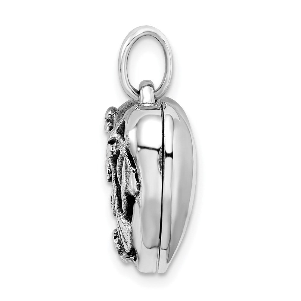 925 Sterling Silver Antiqued Filigree Top Polished Back 16mm Heart Locket Engravable Charm Pendant Jewelry Gifts (Length 0.91" Width 0.65")