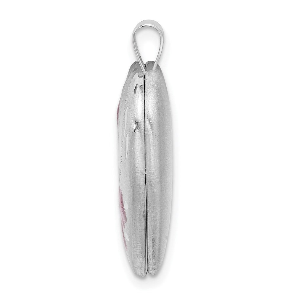 925 Sterling Silver 20mm Pink Enamel Flower Heart Locket Engravable Charm Pendant Jewelry Gifts (Length 0.98" Width 0.76")