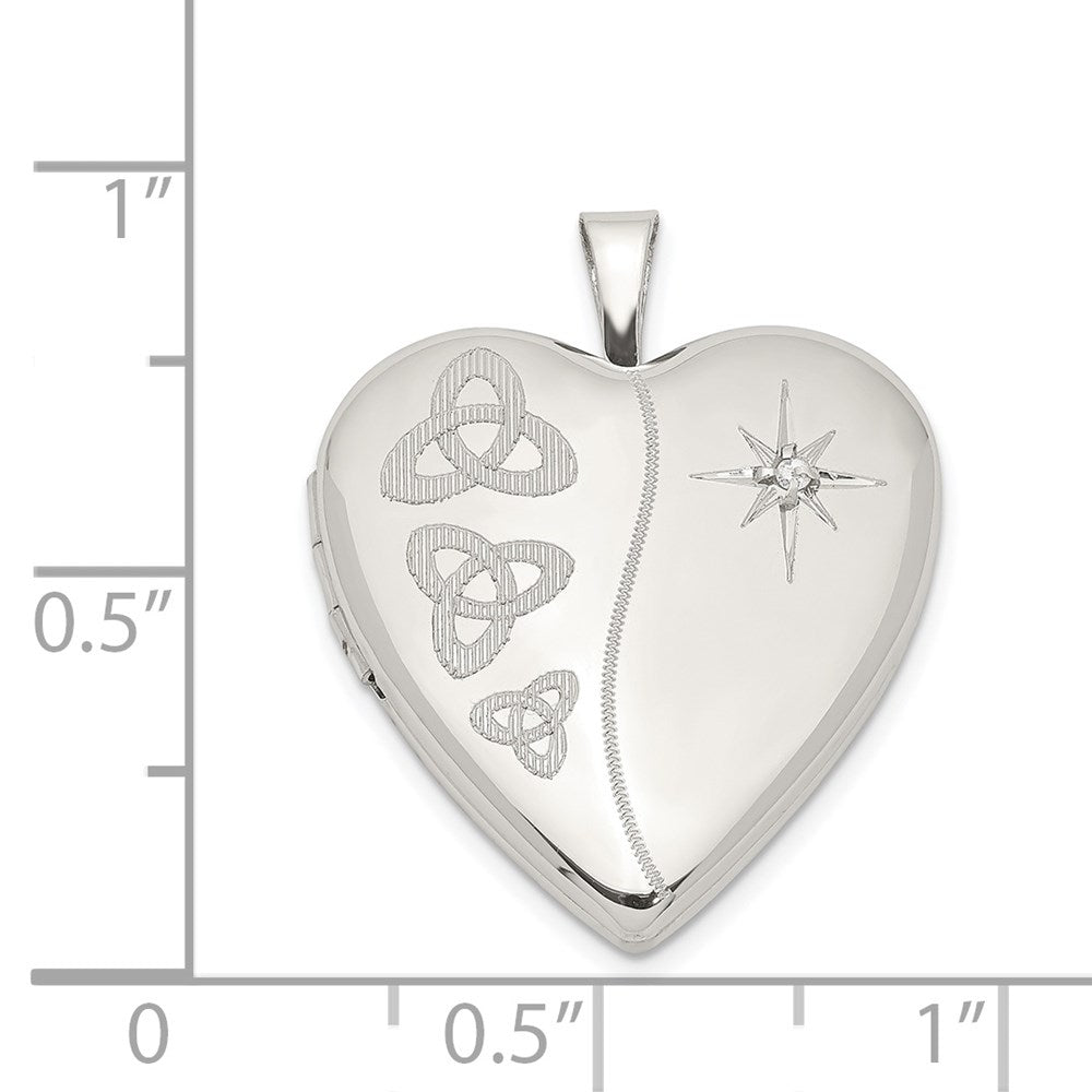 925 Sterling Silver 20mm Diamond Trinity Heart Locket Engravable Charm Pendant Jewelry Gifts (Length 0.98" Width 0.77")