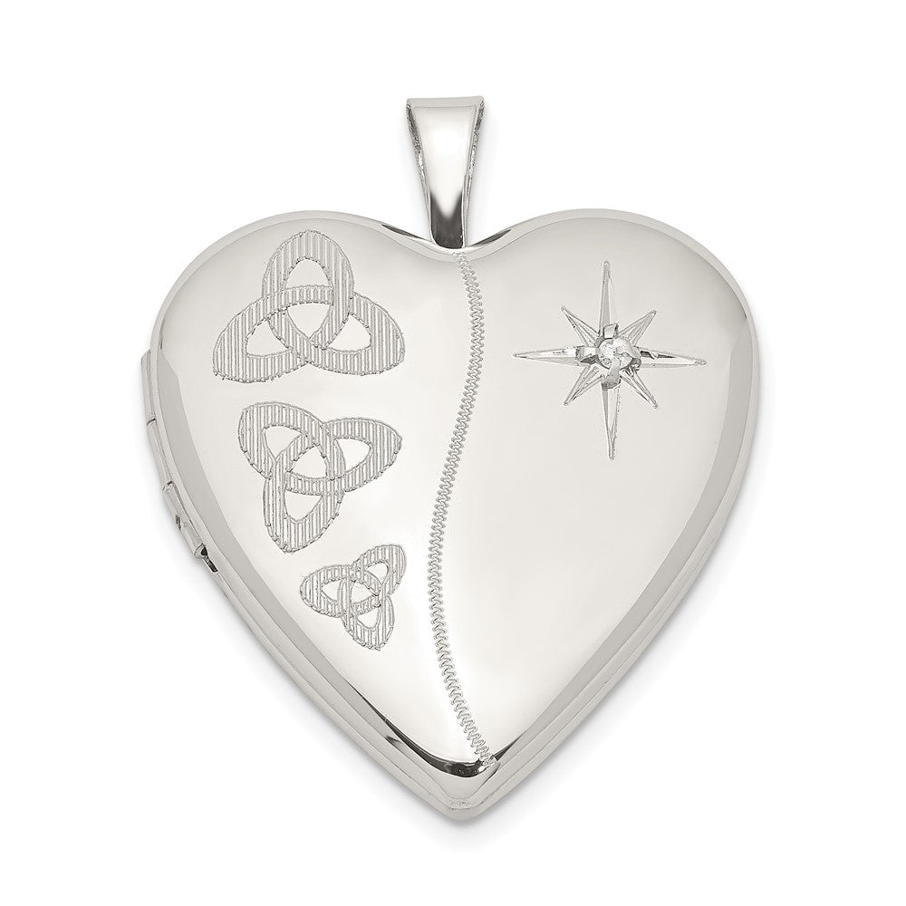 925 Sterling Silver 20mm Diamond Trinity Heart Locket Engravable Charm Pendant Jewelry Gifts (Length 0.98" Width 0.77")