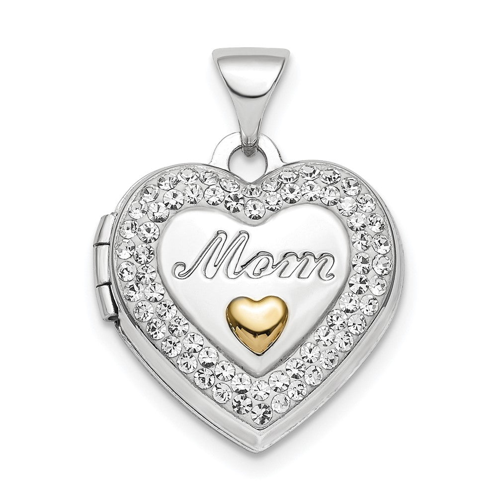 925 Sterling Silver Gold tone Preciosa Crystal Mom Heart Locket Engravable Charm Pendant Jewelry Gifts (Length 0.82" Width 0.61")