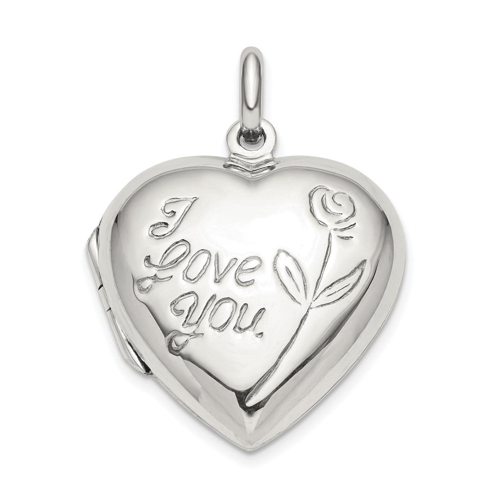 925 Sterling Silver I Love You Rose Heart Locket Engravable Charm Pendant Jewelry Gifts (Length 1.26" Width 0.95")