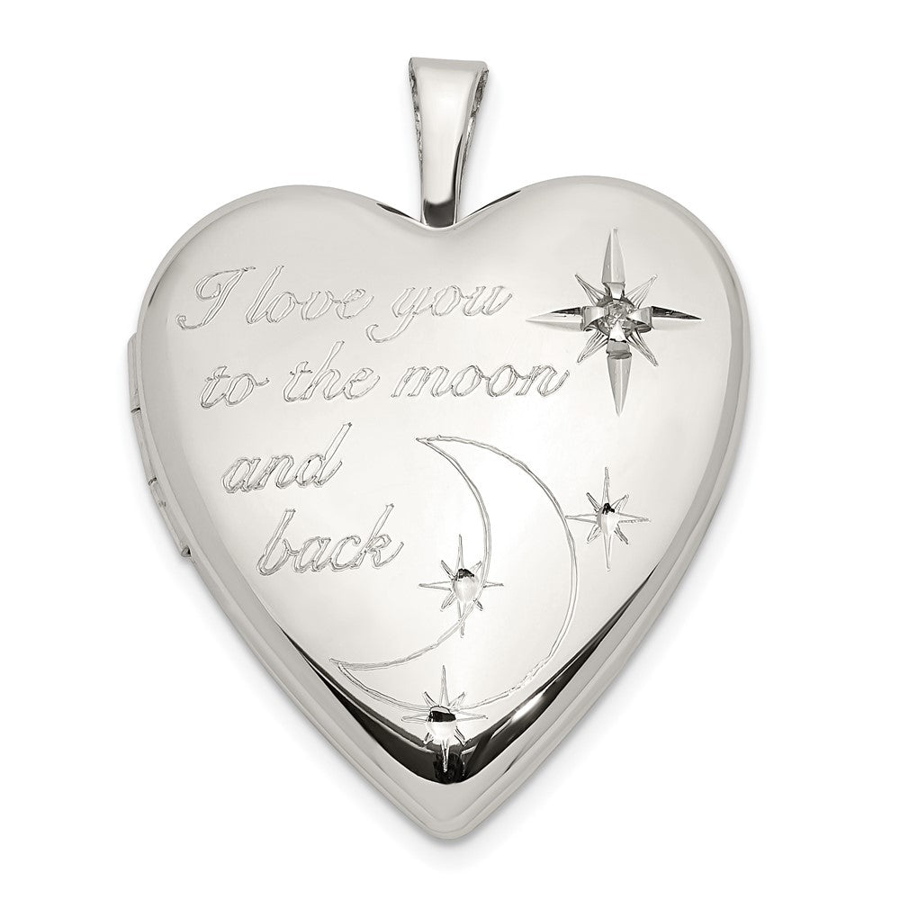 925 Sterling Silver 20mm LOVE TO THE MOON Diamond Heart Locket Engravable Charm Pendant Jewelry Gifts (Length 0.98" Width 0.76")