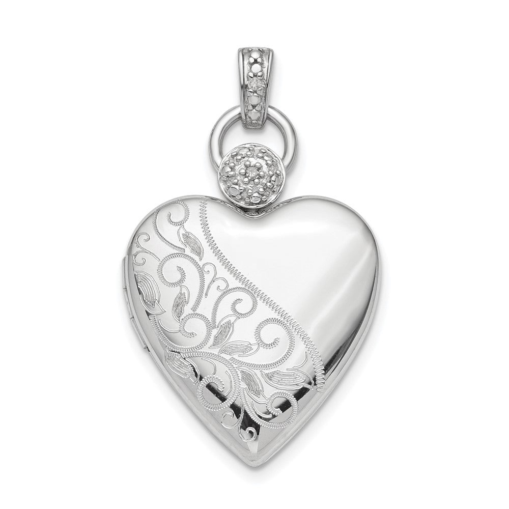 925 Sterling Silver 21mm Heart Dia. Accent Diamond Cut Satin Locket Engravable Charm Pendant Jewelry Gifts (Length 1.26" Width 0.76")