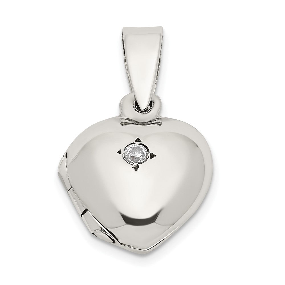 925 Sterling Silver CZ Heart Locket Engravable Charm Pendant Jewelry Gifts (Length 0.74" Width 0.47")