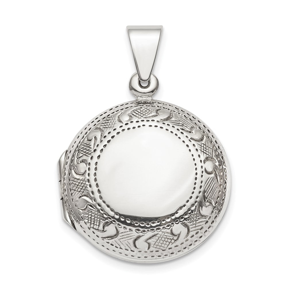 925 Sterling Silver Textured Border Circle Locket Engravable Charm Pendant Jewelry Gifts (Length 1.21" Width 0.85")