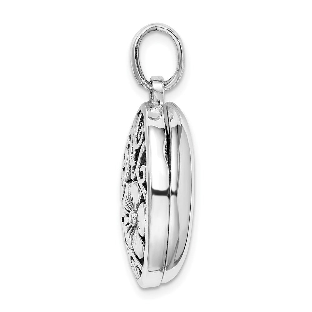 925 Sterling Silver Antiqued Filigree Floral Top 21mm Locket Engravable Charm Pendant Jewelry Gifts (Length 1.15" Width 0.82")