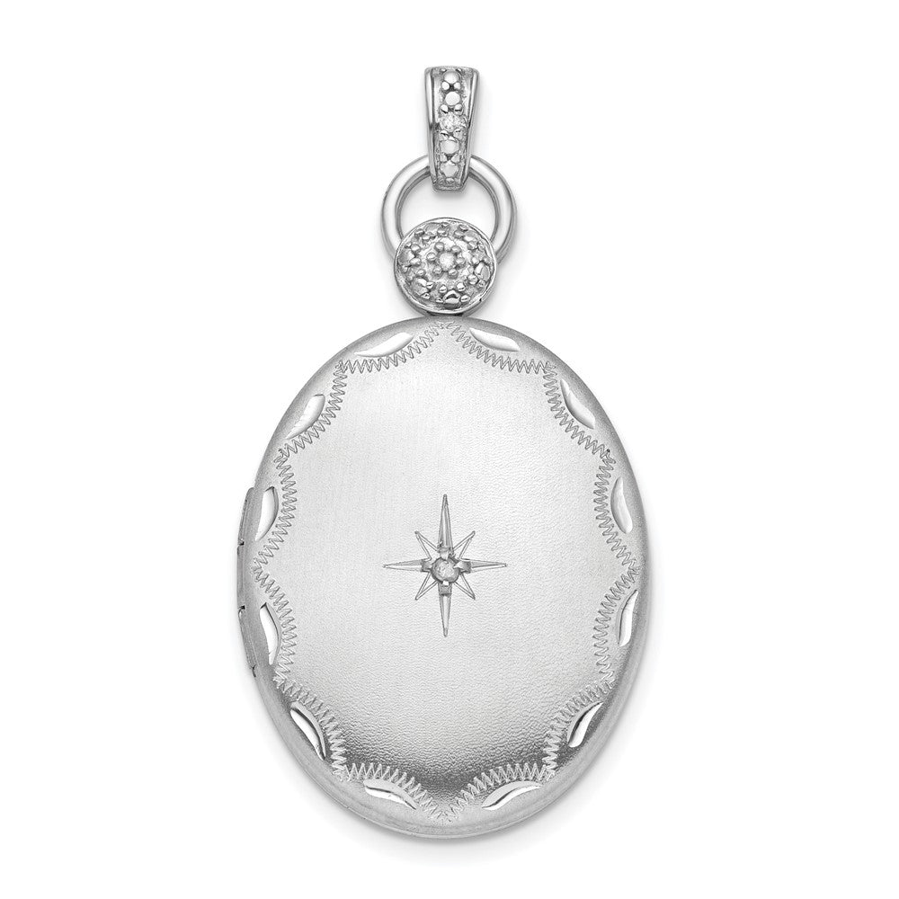 925 Sterling Silver 26mm Diamond Accented Diamond Cut Locket Engravable Charm Pendant Jewelry Gifts (Length 1.53" Width 0.8")
