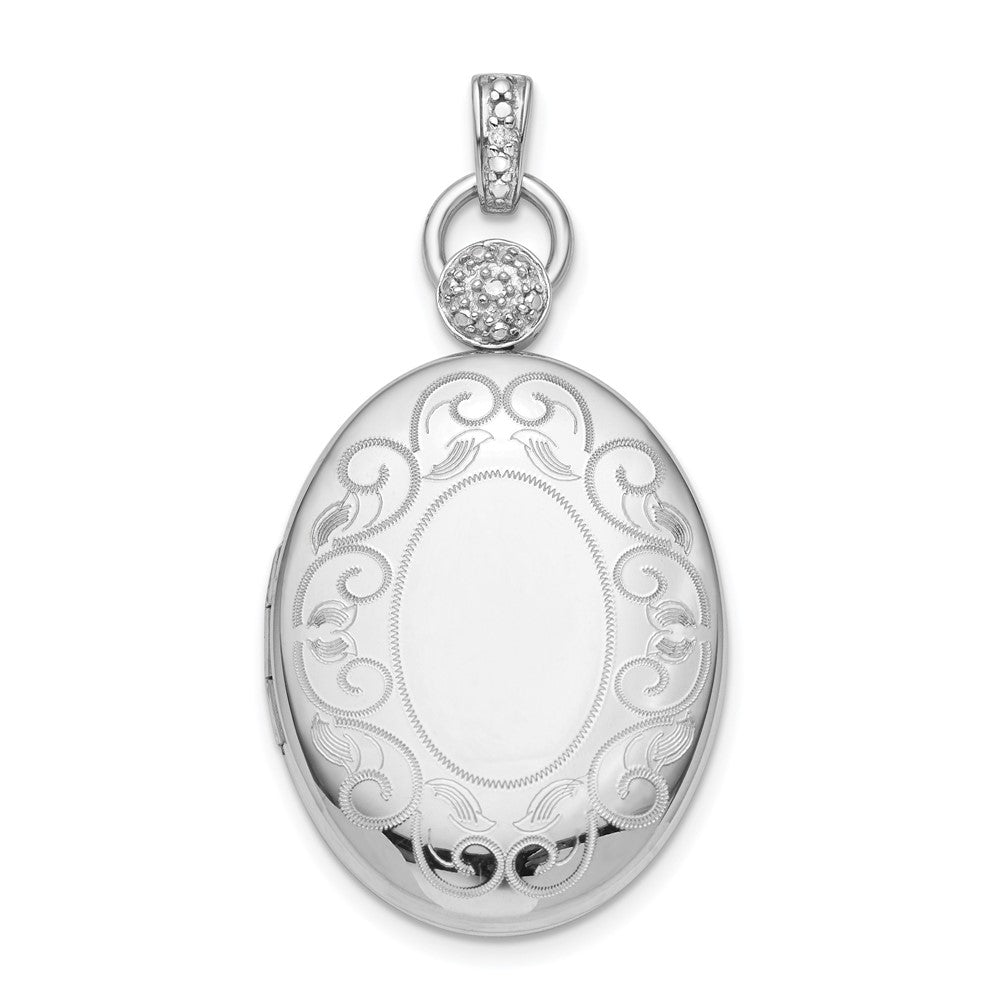 925 Sterling Silver 26mm Oval Diamond Accent Satin Locket Engravable Charm Pendant Jewelry Gifts (Length 1.52" Width 0.8")