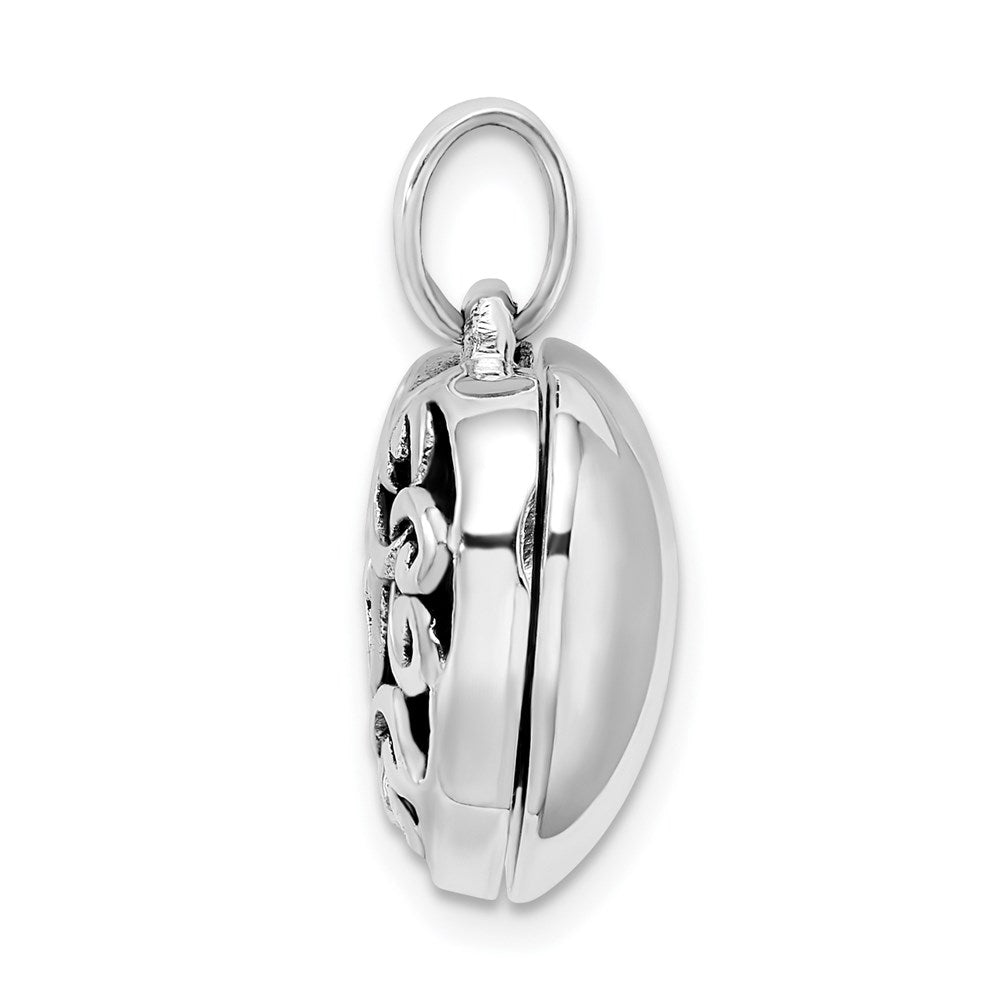 925 Sterling Silver Antiqued Filigree Top Polished Back 16mm Heart Locket Engravable Charm Pendant Jewelry Gifts (Length 0.89" Width 0.62")