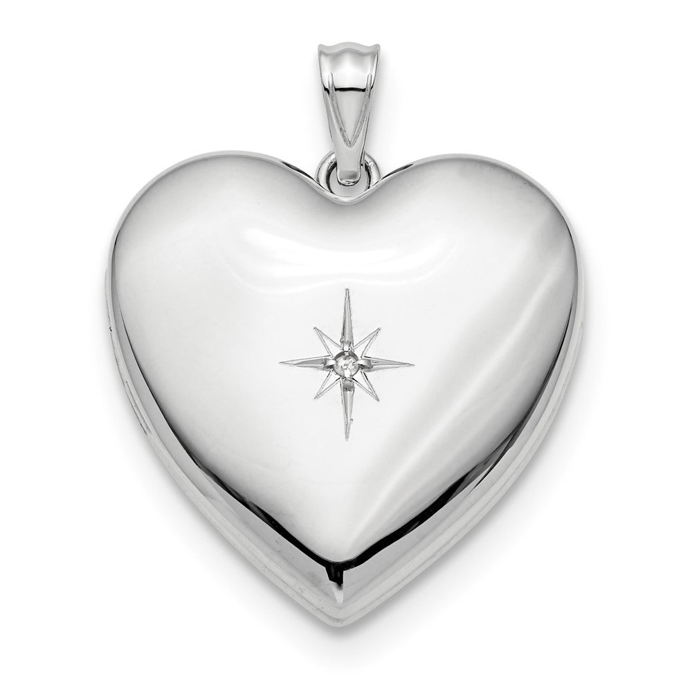 925 Sterling Silver 24mm with Diamond Star Ash Holder Heart Locket Engravable Charm Pendant Jewelry Gifts (Length 1.18" Width 0.93")
