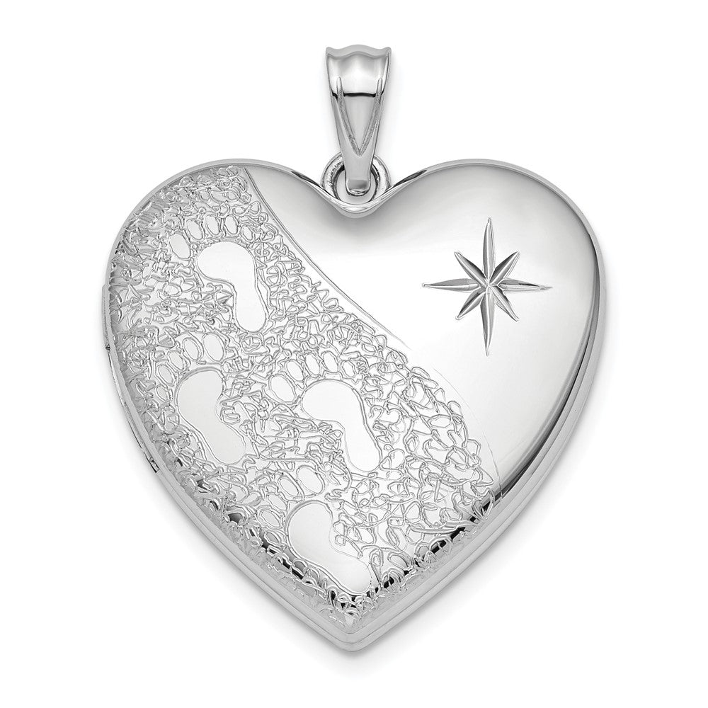 925 Sterling Silver 24mm Diamond Cut Footprints Ash Holder Heart Locket Engravable Charm Pendant Jewelry Gifts (Length 1.18" Width 0.93")