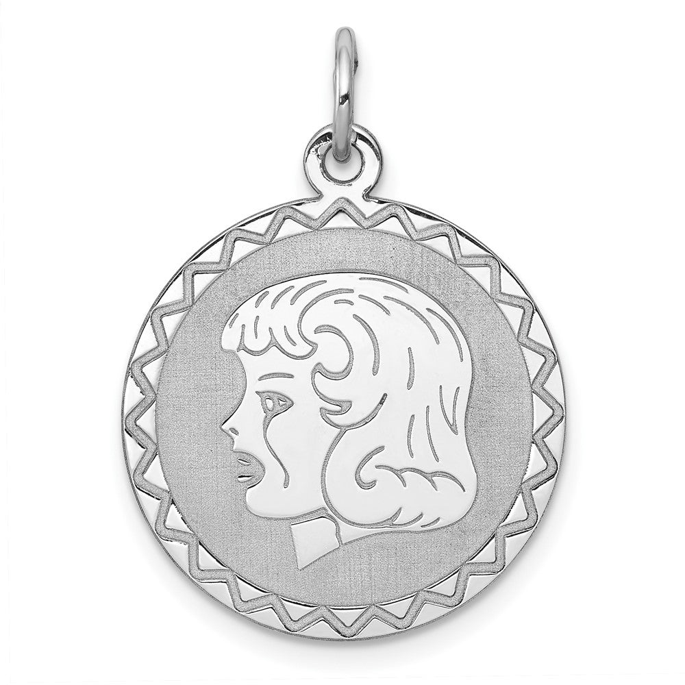 925 Sterling Silver Girl Disc Engravable Charm Pendant Jewelry Gifts (Length 1.01" Width 0.78")